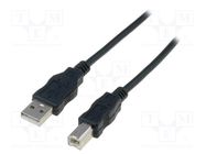 Cable; USB 2.0; USB A plug,USB B plug; nickel plated; 1.8m; black DIGITUS