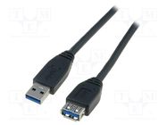 Cable; USB 3.0; USB A socket,USB A plug; nickel plated; 3m; black DIGITUS