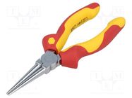 Pliers; insulated,half-rounded nose; steel; 160mm; 1kVAC 