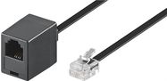 Modular Telephone Extension Cable, 10 m, black - copper-clad aluminium wire (CCA), RJ11/RJ14 male (6P4C) > RJ11 female (6P4C)