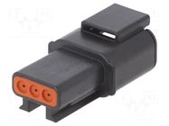 Connector: wire-wire; plug; male; DTM; PIN: 3; IP68; for cable; black DEUTSCH
