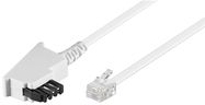 TAE-F Cable (Universal Pinout), white, 10 m - copper-clad aluminium wire (CCA), TAE-F male (2-wire) > RJ11 male (6P4C) (4-wire)