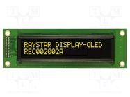 Display: OLED; alphanumeric; 20x2; Dim: 116x37x9.8mm; yellow RAYSTAR OPTRONICS