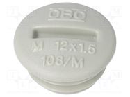 Stopper; M12; 1.5; polystyrene; light grey; 6mm 