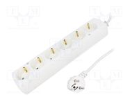 Extension lead; 3x1.5mm2; Schuko; Sockets: 6; PVC; white; Len: 5m JONEX