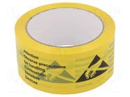 Packing tapes; ESD; L: 66m; Thk: 50mm; reel; PVC; yellow-black ANTISTAT