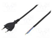 Cable; 2x0.75mm2; CEE 7/16 (C) plug,wires; PVC; 1.5m; black; 2.5A PLASTROL