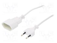 Extension lead; 2x0.75mm2; Sockets: 1; PVC; white; 1.5m; 2.5A JONEX