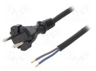 Cable; 2x1.5mm2; CEE 7/17 (C) plug,wires; rubber; 4.5m; black; 16A PLASTROL