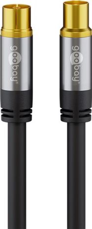 TV Antenna Cable (135 dB), 4x Shielded, 5 m, black - gold-plated, coaxial socket > coaxial plug