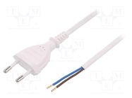 Cable; 2x0.75mm2; CEE 7/16 (C) plug,wires; PVC; 1.5m; white; 2.5A PLASTROL