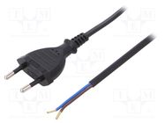 Cable; 2x0.75mm2; CEE 7/16 (C) plug,wires; PVC; 1m; black; 2.5A PLASTROL