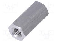 Screwed spacer sleeve; 12mm; Int.thread: M3; hexagonal; aluminium 