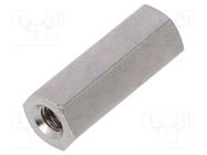 Screwed spacer sleeve; 15mm; Int.thread: M3; hexagonal; brass 