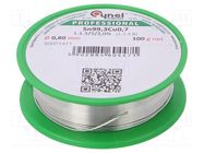 Tin; lead free; Sn99,3Cu0,7; 0.8mm; 100g; reel; 227°C; 3%; Flux: SW32 