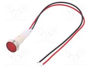 Indicator: LED; flat; red; 12VDC; 12VAC; Ø10mm; leads 200mm; plastic NINIGI