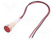 Indicator: LED; flat; red; 24VDC; 24VAC; Ø10mm; leads 200mm; plastic NINIGI