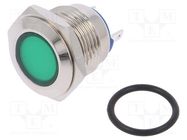 Indicator: LED; flat; green; 24VDC; 24VAC; Ø16mm; brass; Body: silver 