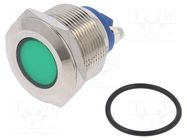 Indicator: LED; flat; green; 12VDC; 12VAC; Ø22mm; screw; brass 