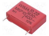 Capacitor: polypropylene; 220nF; 26.5x8.5x18.5mm; THT; ±10% WIMA