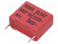 Capacitor: polypropylene; 47nF; 18x8x15mm; THT; ±10%; 15mm; 1kVDC WIMA