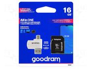 Memory card; microSDHC; R: 100MB/s; W: 10MB/s; Class 10 UHS U1 GOODRAM