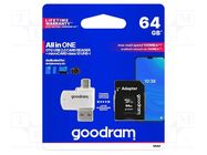 Memory card; microSDXC; R: 100MB/s; W: 10MB/s; Class 10 UHS U1 GOODRAM