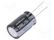 Capacitor: electrolytic; THT; 2200uF; 35VDC; Ø16x25mm; Pitch: 7.5mm NICHICON