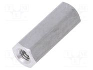 Screwed spacer sleeve; 15mm; Int.thread: M3; hexagonal; aluminium 