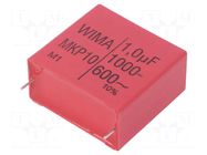 Capacitor: polypropylene; 1uF; 1kVDC; 600VAC; 41.5x20x39.5mm; THT WIMA