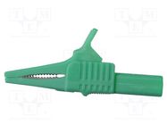 Crocodile clip; 30A; green; Grip capac: max.19mm; Socket size: 4mm 