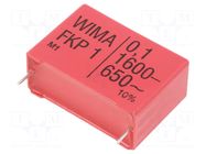 Capacitor: polypropylene; 100nF; Uoper: 1.6kVDC; 650VAC; THT; ±10% WIMA