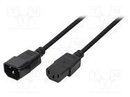 Cable; IEC C13 female,IEC C14 male; 3m; black; 10A; 250V 