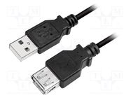 Cable; USB 2.0; USB A socket,USB A plug; nickel plated; 5m; black LOGILINK