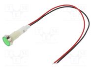 Indicator: LED; flat; green; 12VDC; 12VAC; Ø10mm; leads 200mm NINIGI