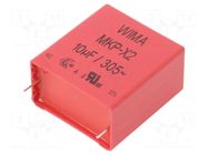 Capacitor: polypropylene; X2; 10uF; 305VAC; 41.5x24x45.5mm; THT WIMA