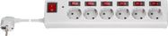 6-Way Surge-Protected Power Strip with Switch, 1.5 m, white - 6x safety socket (Type F, CEE 7/3) with individual switches