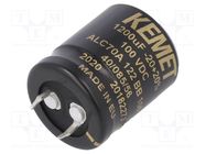 Capacitor: electrolytic; SNAP-IN; 1.2mF; 100VDC; Ø25x30mm; ±20% KEMET