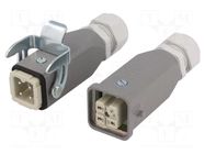 Connector: HDC; male + female; 10A; 600V; Han Kit; PIN: 4; 3+PE; M20 HARTING