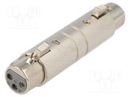 Coupler; XLR female,both sides; PIN: 3; silver; straight 