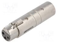 Coupler; XLR male,XLR female; PIN: 3; silver; straight 