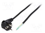 Cable; 3x0.75mm2; CEE 7/7 (E/F) plug angled,wires; PVC; 2m; black LIAN DUNG