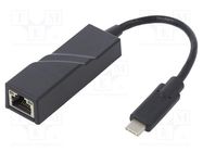 Adapter; USB 3.1; PnP; black; RJ45 socket,USB C plug; 0.2m QOLTEC