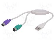 Adapter USB-PS2; PS/2 socket x2,USB A plug; white AKYGA