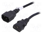 Cable; 3x0.75mm2; IEC C13 female,IEC C14 male; PVC; 5m; black; 10A 