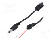 Cable; 2x0.5mm2; wires,DC 6,3/3,0 plug; straight; black; 1.2m AKYGA