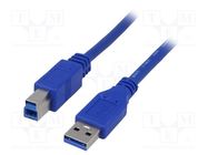 Cable; USB 3.0; USB A plug,USB B plug; nickel plated; 1.8m; blue AKYGA