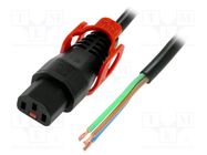 Cable; IEC C13 female,wires; PVC; 3m; with IEC LOCK+ locking 