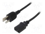 Cable; 3x18AWG; IEC C13 female,NEMA 5-15 (B) plug; 1.8m; black 