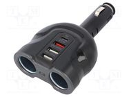 Cigarette lighter splitter; USB A socket x3,USB C socket QOLTEC